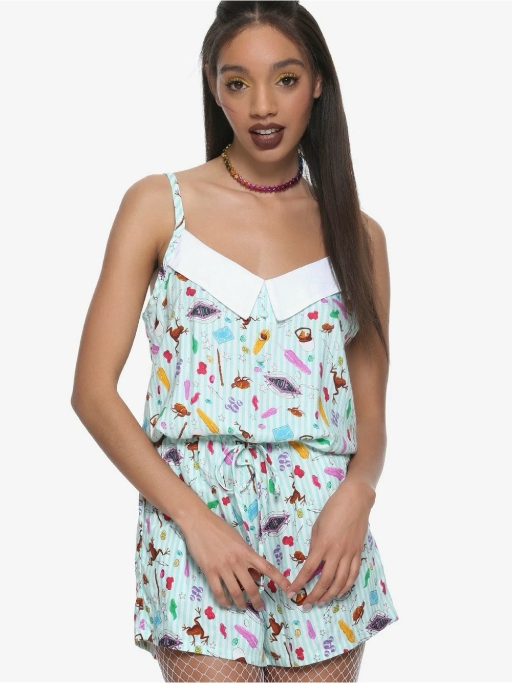 NWT Harry Potter Honeydukes Romper Candy Sweet Shop Chocolate Frog Women’s M $44